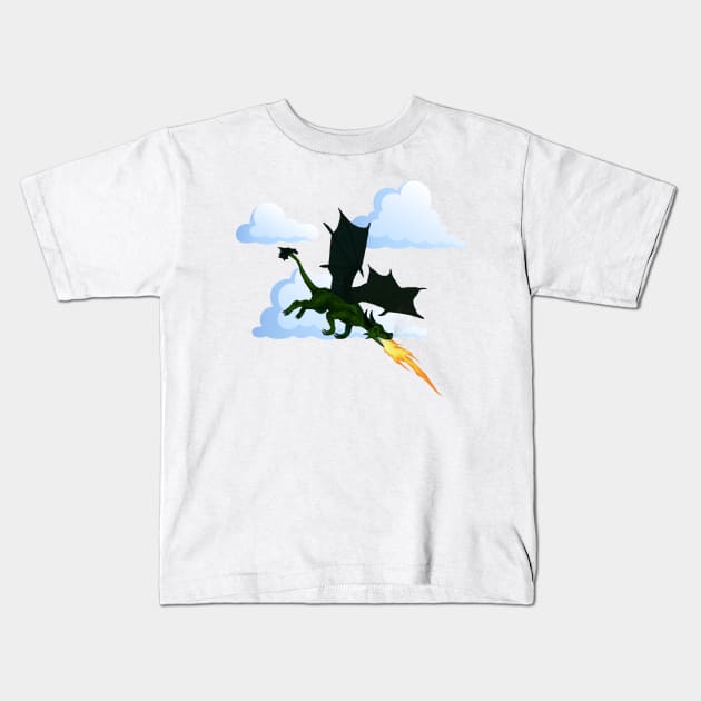 Flying Dragon Fire - Green Kids T-Shirt by Kaotik Sketches